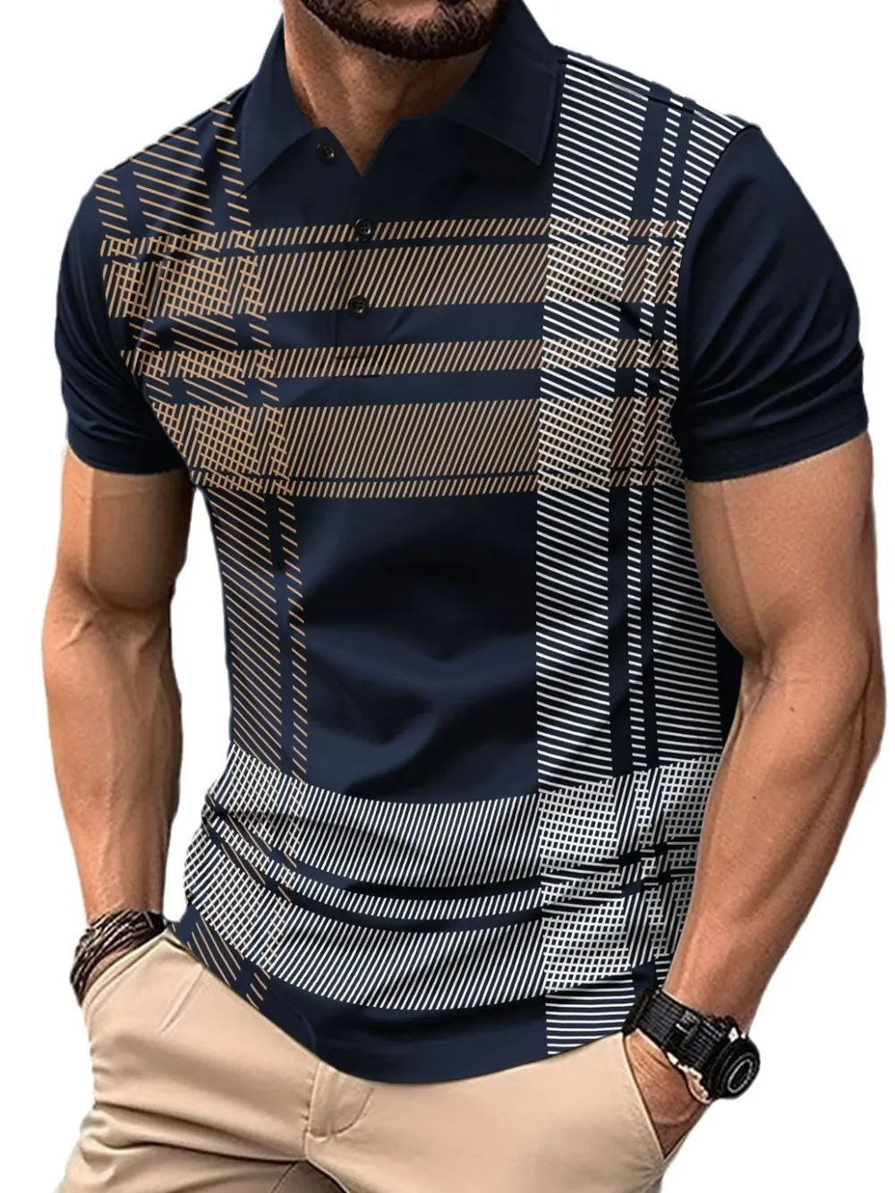 Men's Full Size Button Detail Short Sleeve Polo Plus Size, image 5