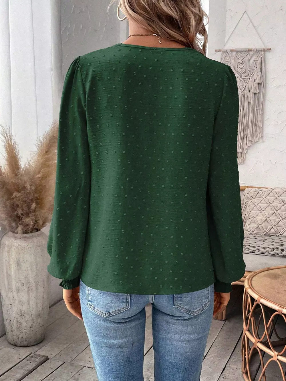 Swiss Dot Lace Detail Long Sleeve Blouse, image 20