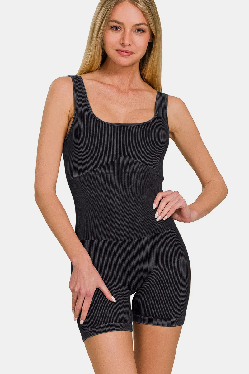 Washed Ribbed Romper with Pad, image 3