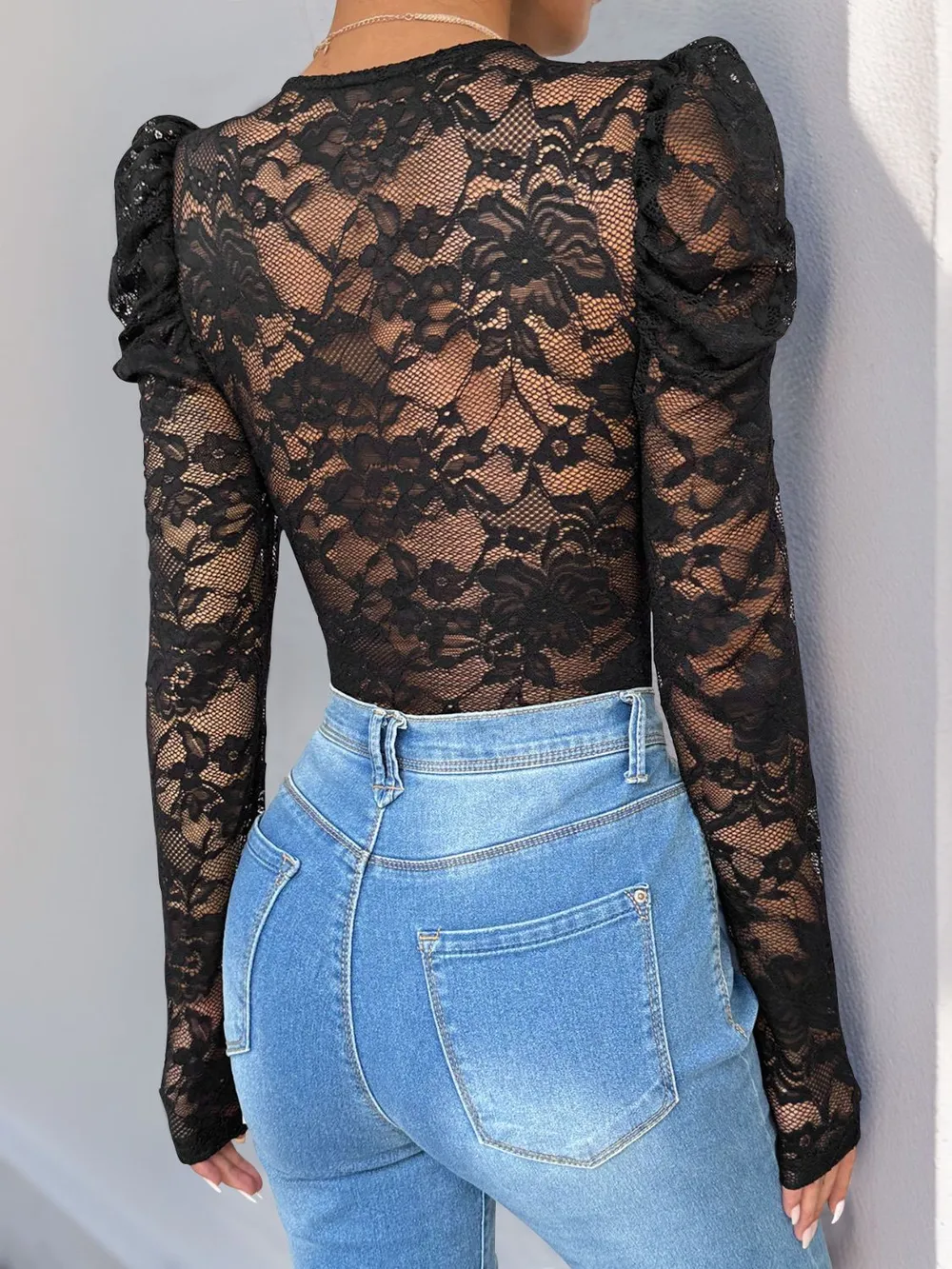 Lace V-Neck Long Sleeve Bodysuit, image 3