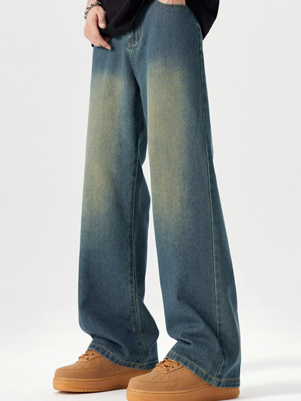 Men's Vintage Wash Wide Leg Jeans, image 6