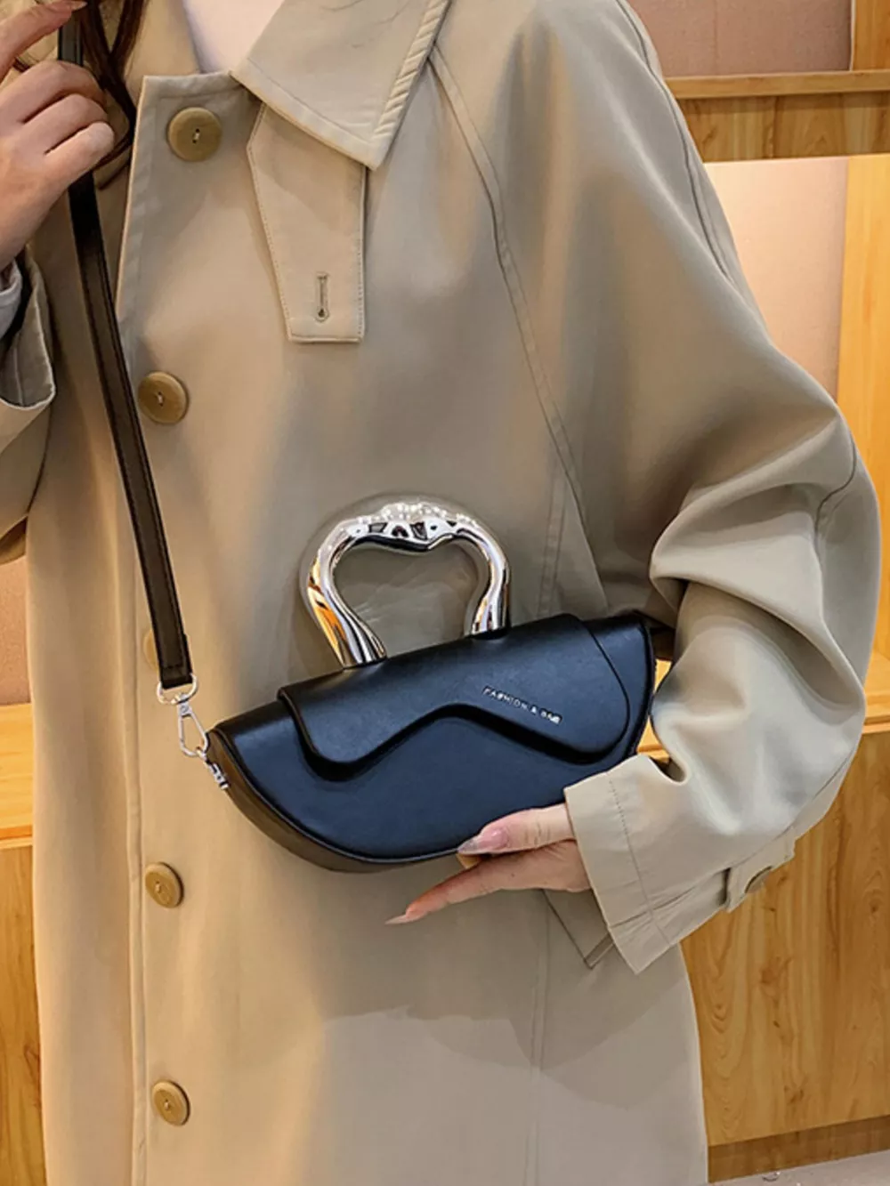 Half-Moon Crossbody Bag with Handle, image 4