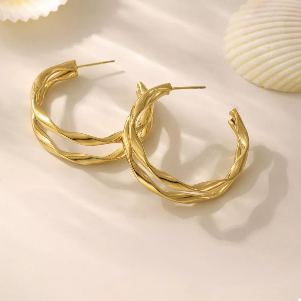 18K Gold-Plated Chunky Twisted Hoop Earrings, image 4
