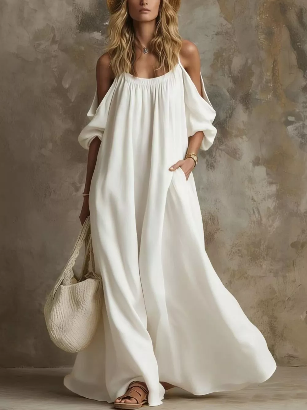 Full Size Cold-Shoulder Linen Maxi Dress Plus Size, image 10