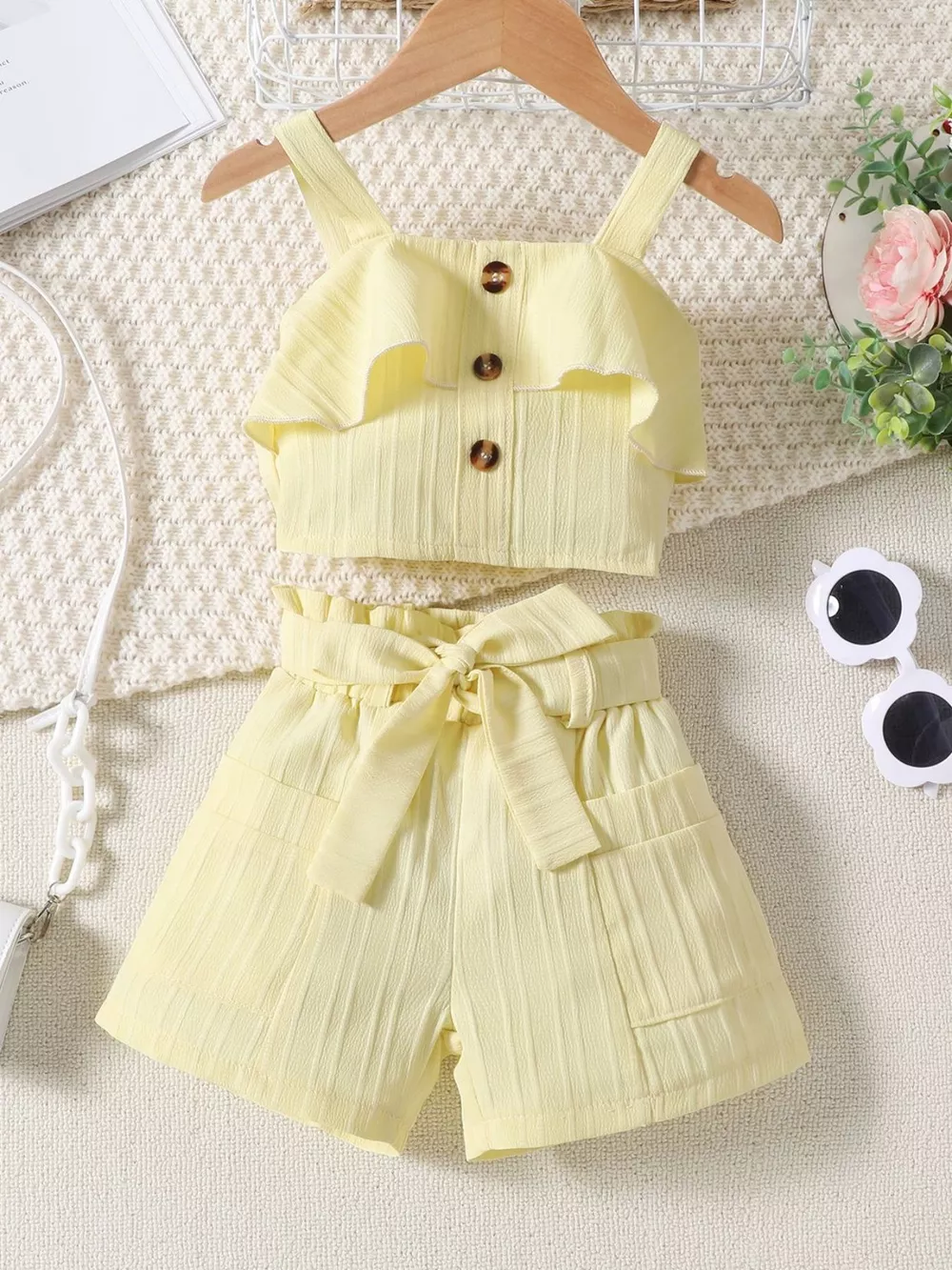 Children's Ribbed Ruffle Trim Top & Shorts Set, image 9