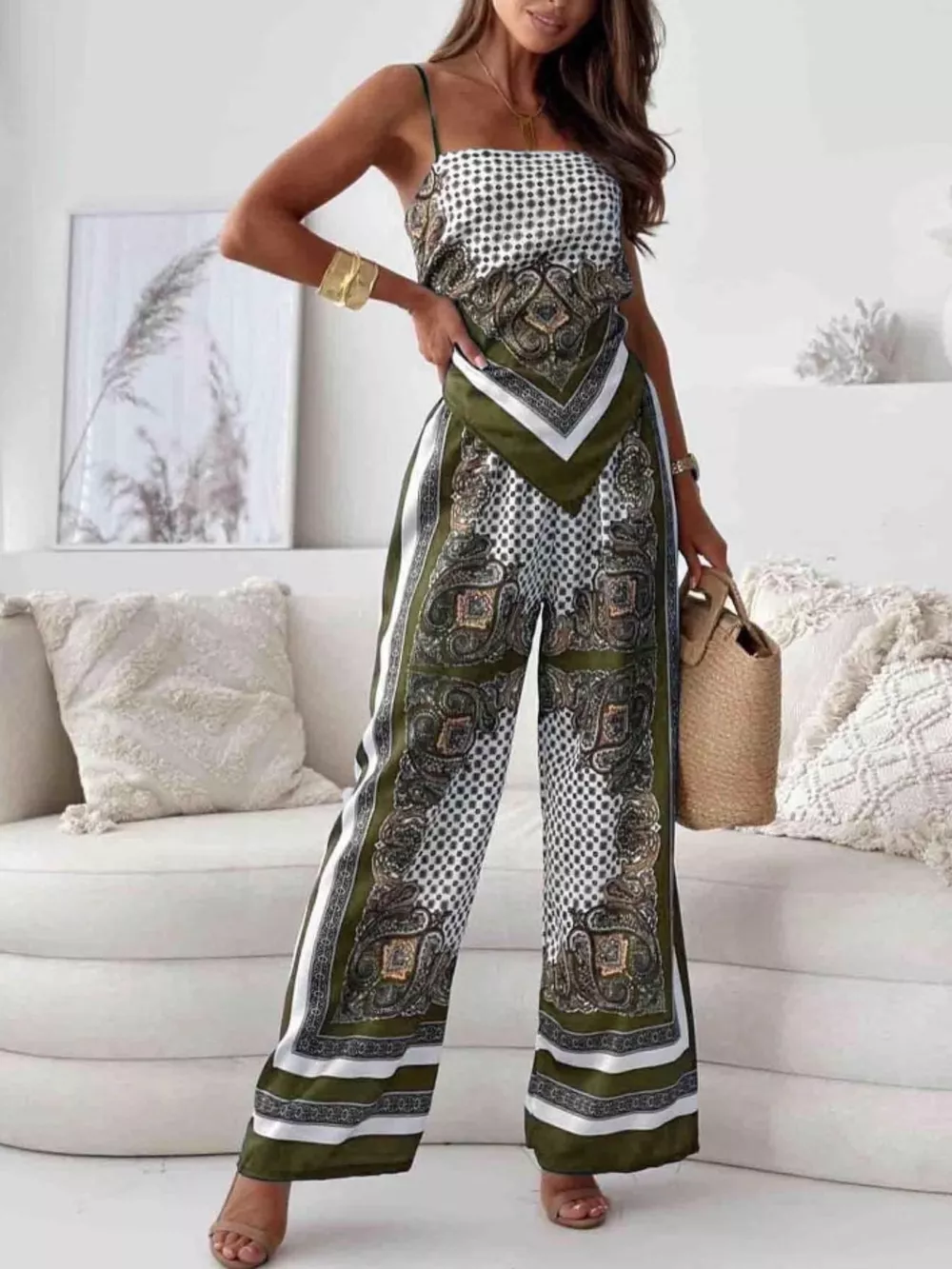 Printed Cami and Wide Leg Pants Set, image 7