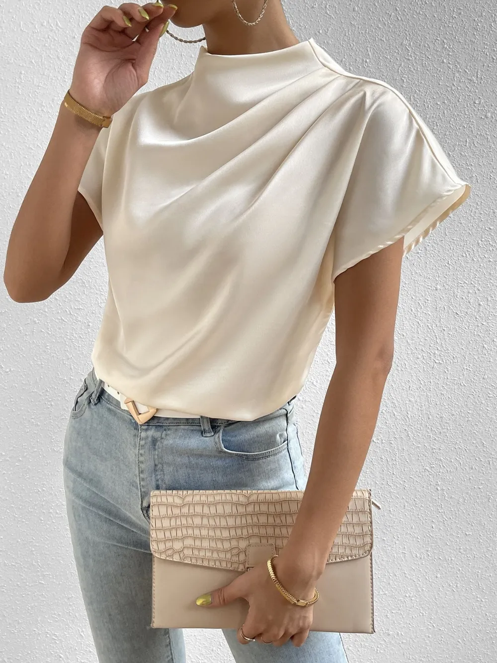 Mock Neck Short Sleeve Blouse, image 24