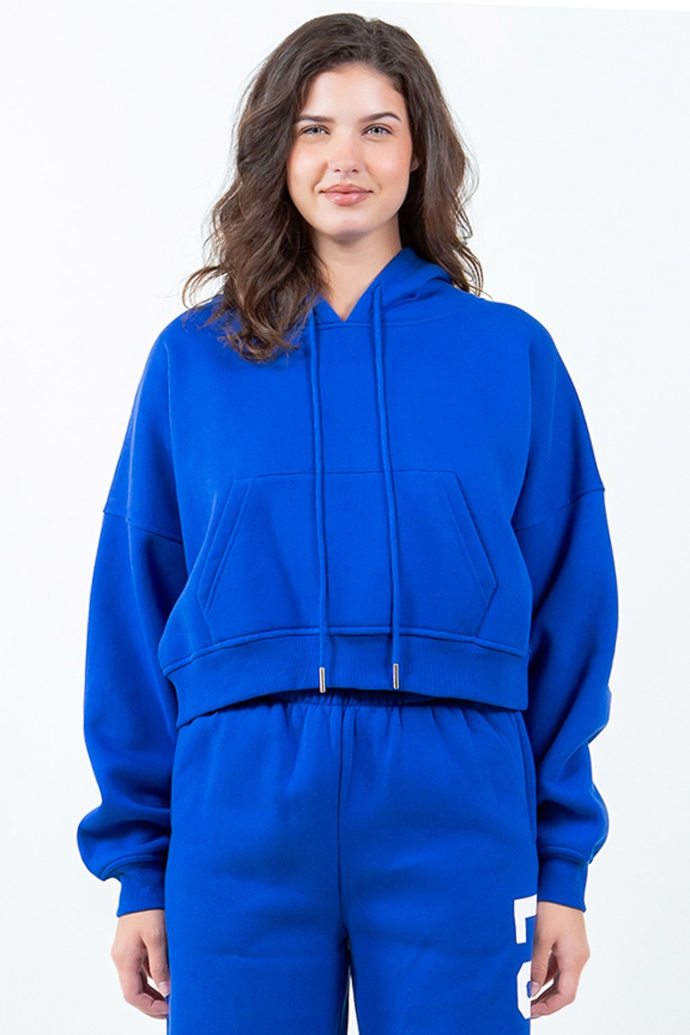 Letter Graphic Long Sleeve Drawstring Cropped Hoodie, image 2