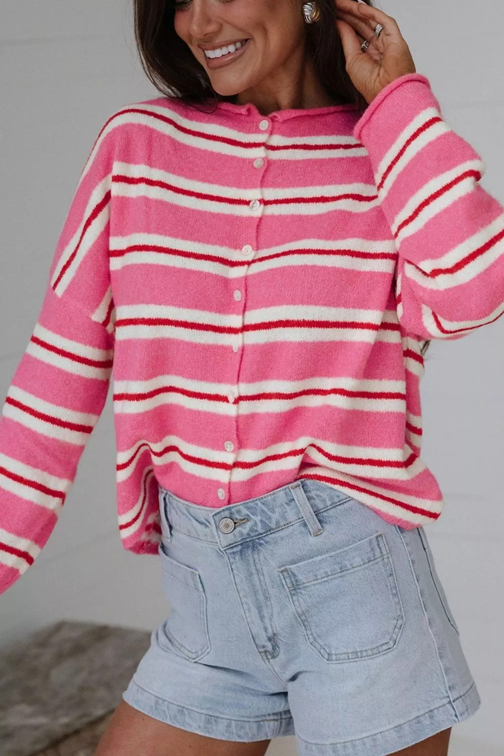 Striped Button-Up Cardigan, image 3