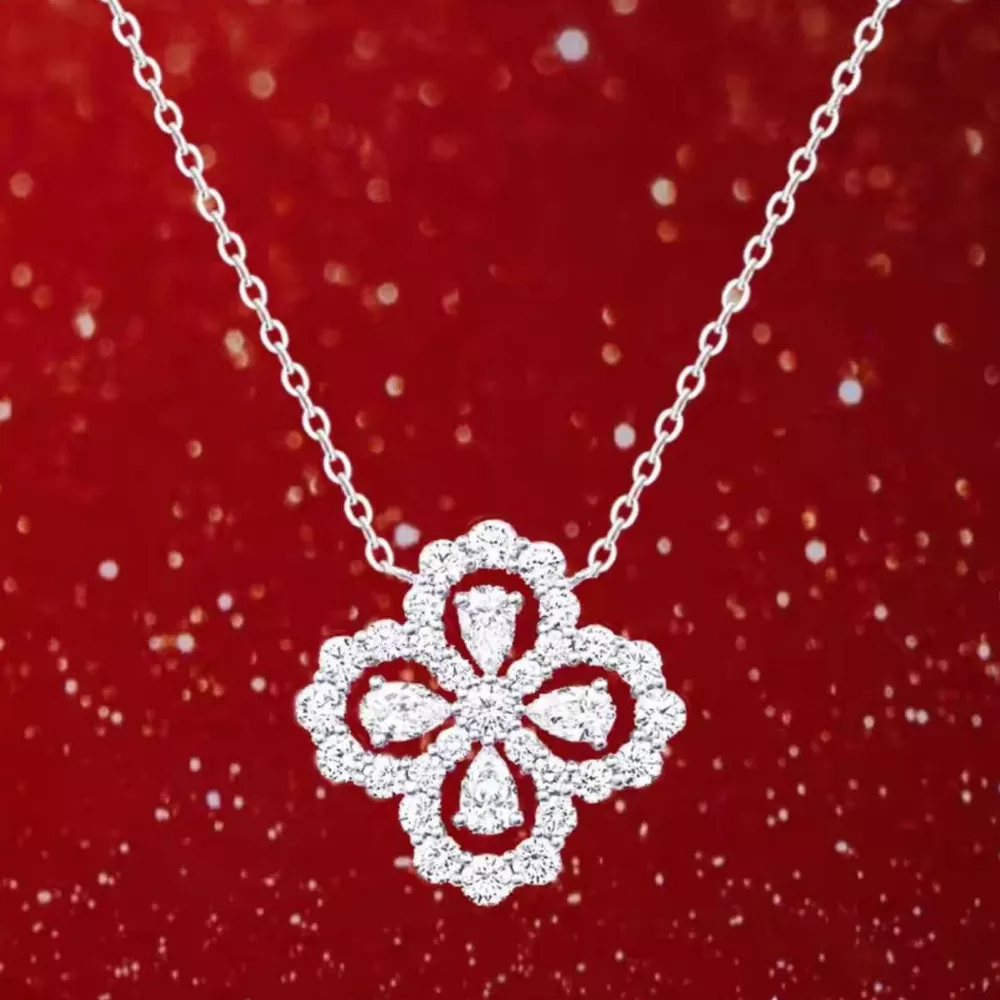 Moissanite 925 Sterling Silver Clover Pendant Necklace, image 3
