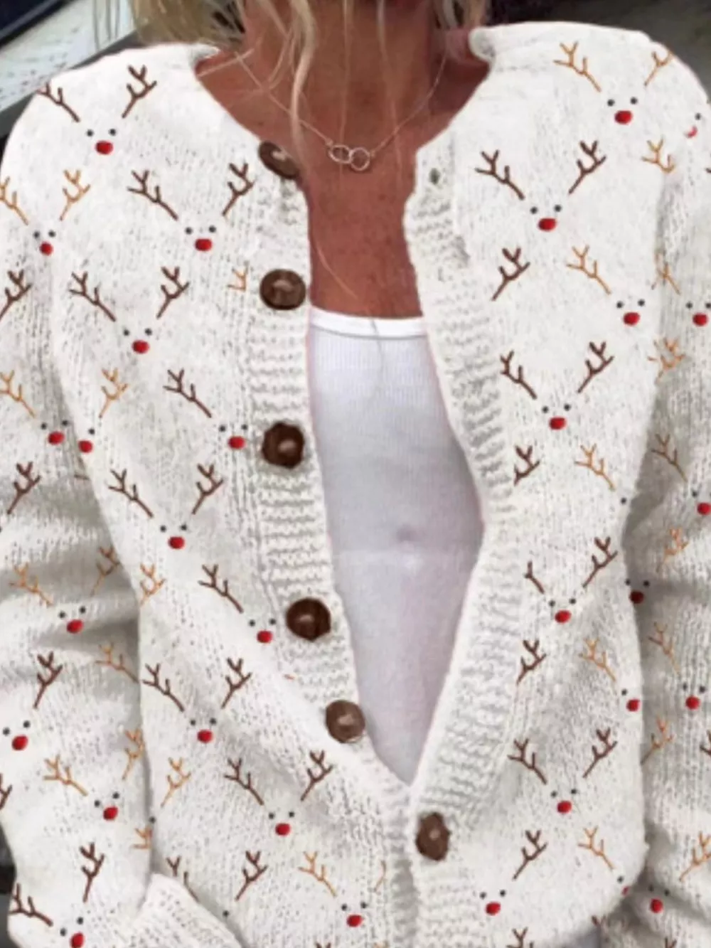 Full Size Festive Christmas Pattern Knit Cardigan with Button-Down Closure Plus Size, image 5