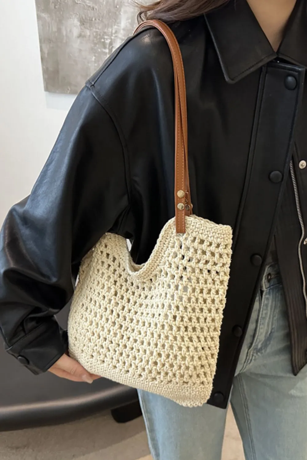 Openwork Woven Tote Bag, image 6