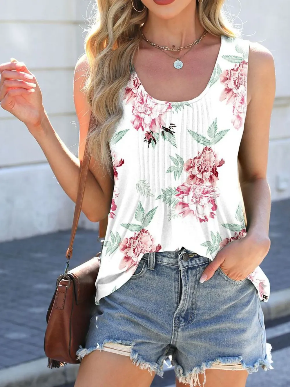 Printed Scoop Neck Wide Strap Tank, image 23
