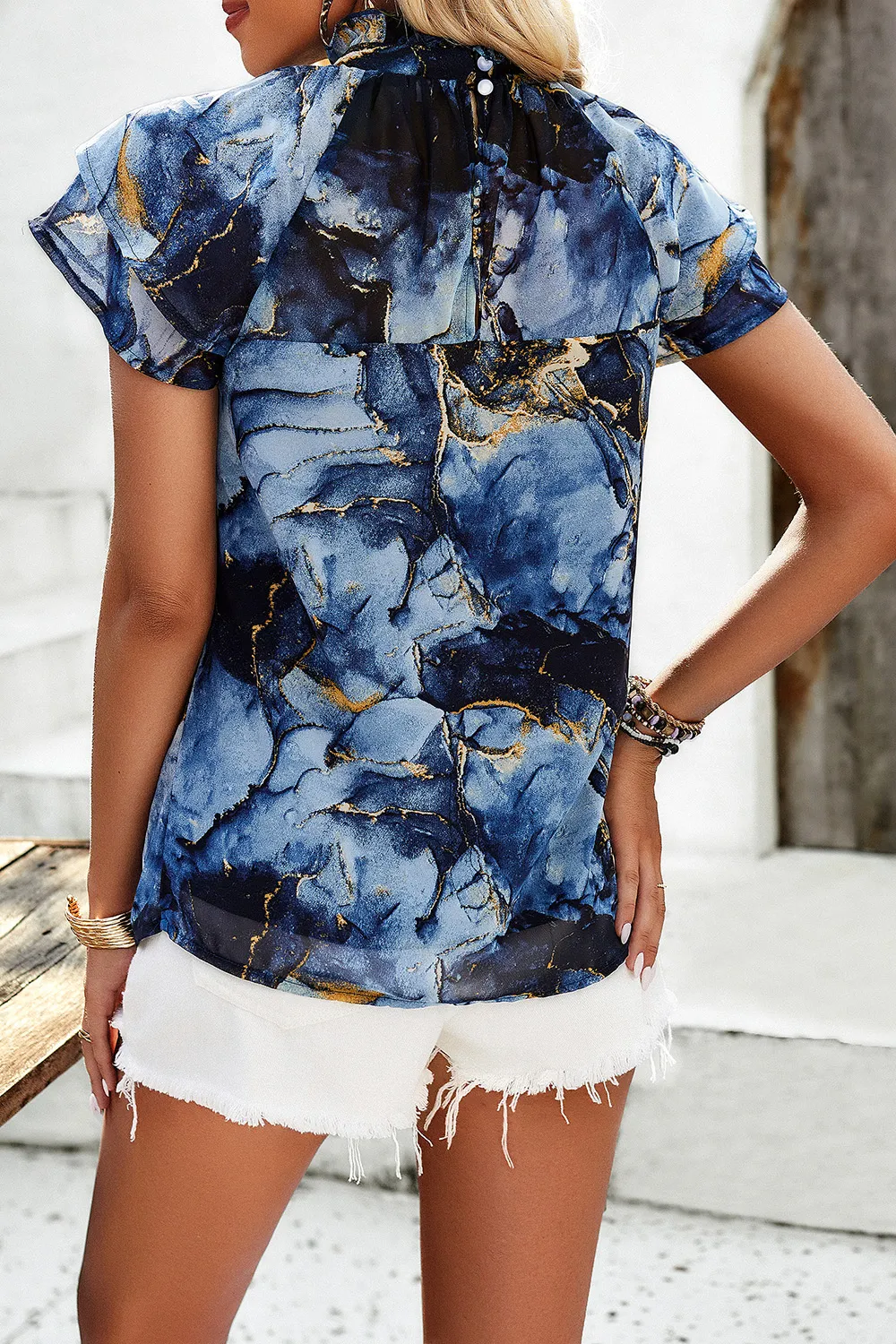 Printed Ruffled Mock Neck Blouse, image 3