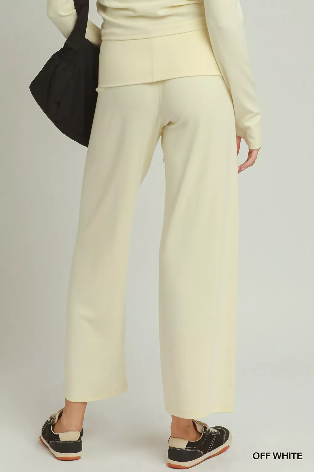 Cotton Viscose Folded Waistband Straight Leg Pants, image 3