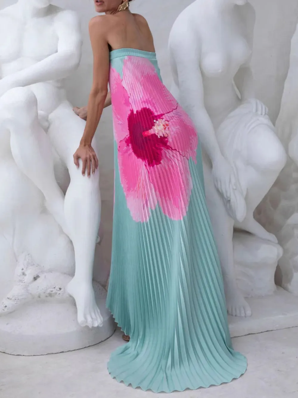 Pleated Printed Tube Floor Length Dress, image 3