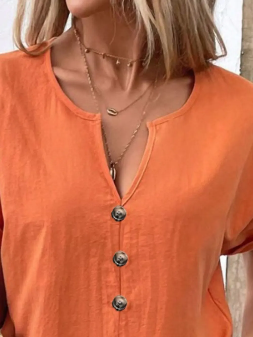 Full Size Notched Short Sleeve Top Plus Size, image 18