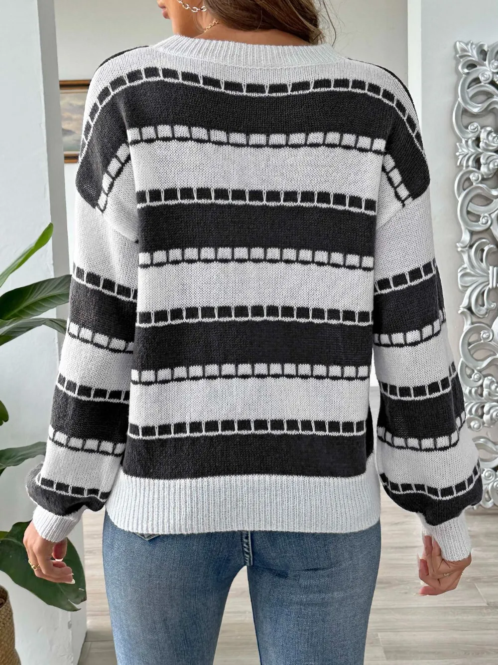 Striped Round Neck Long Sleeve Sweater, image 6