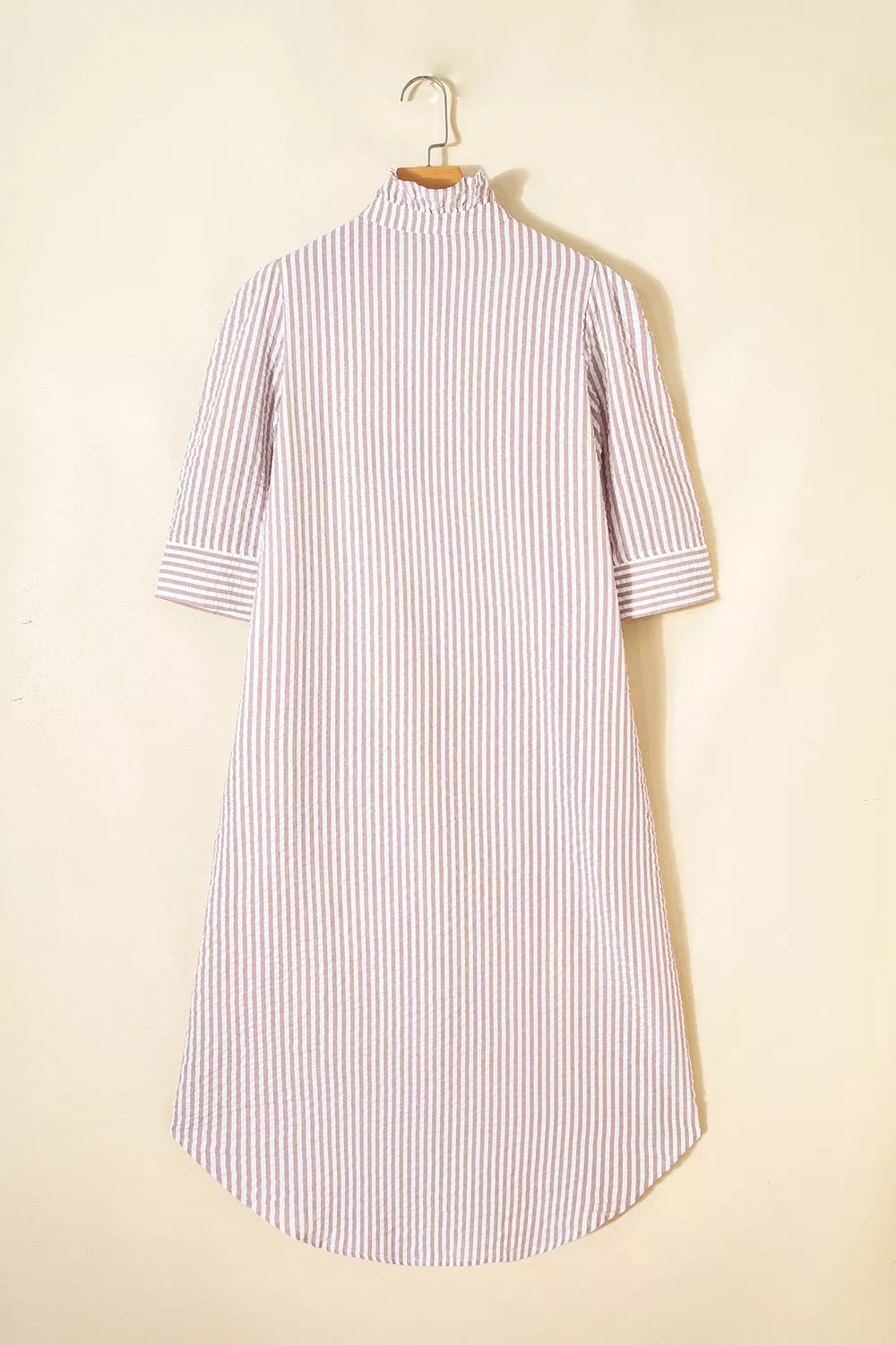 Stripe Frilled Collar Half Sleeve Shirt Dress, image 9