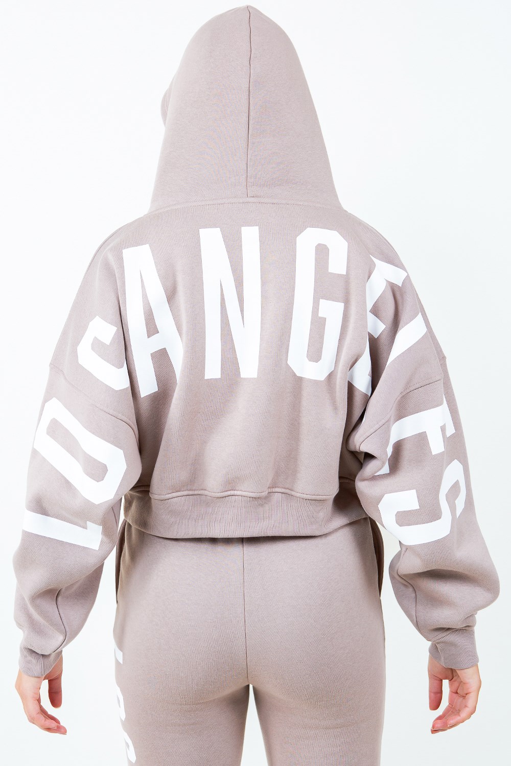Letter Graphic Long Sleeve Drawstring Cropped Hoodie, image 3