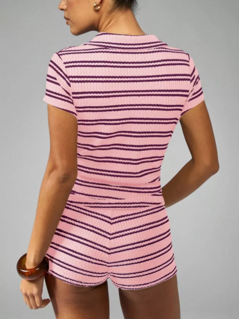 Striped Knit Short Sleeve Top & Shorts Set, image 20