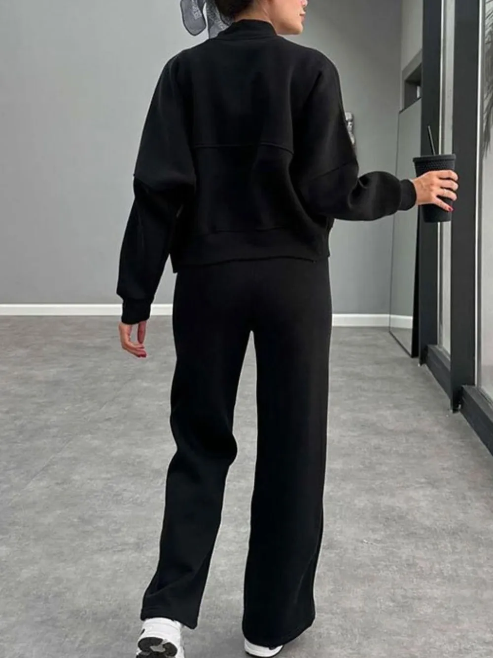 Baseball Collar Zip Up Outerwear and Drawstring Pants Set, image 20