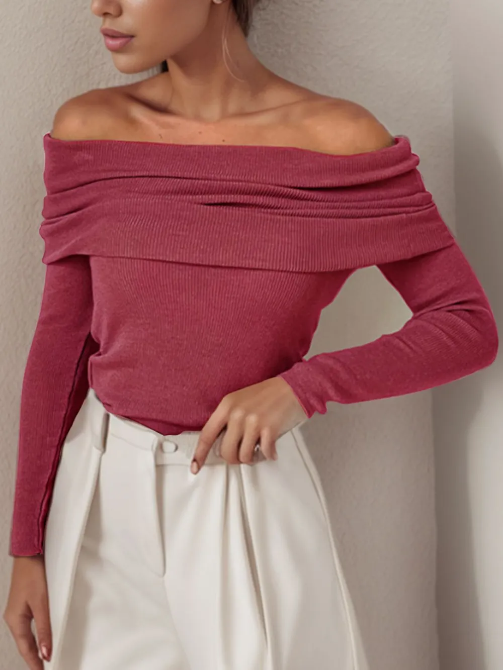 Off-Shoulder Long Sleeve Sweater, image 3