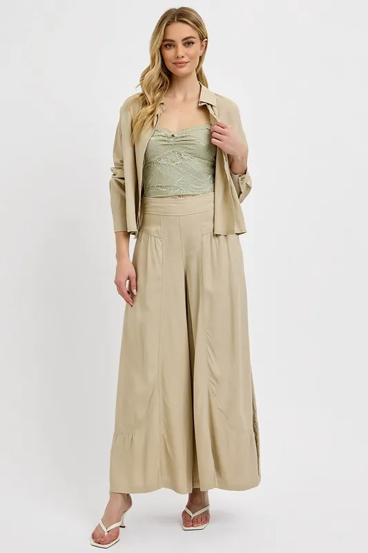 Shirring Detail Wide Leg Pants, image 3