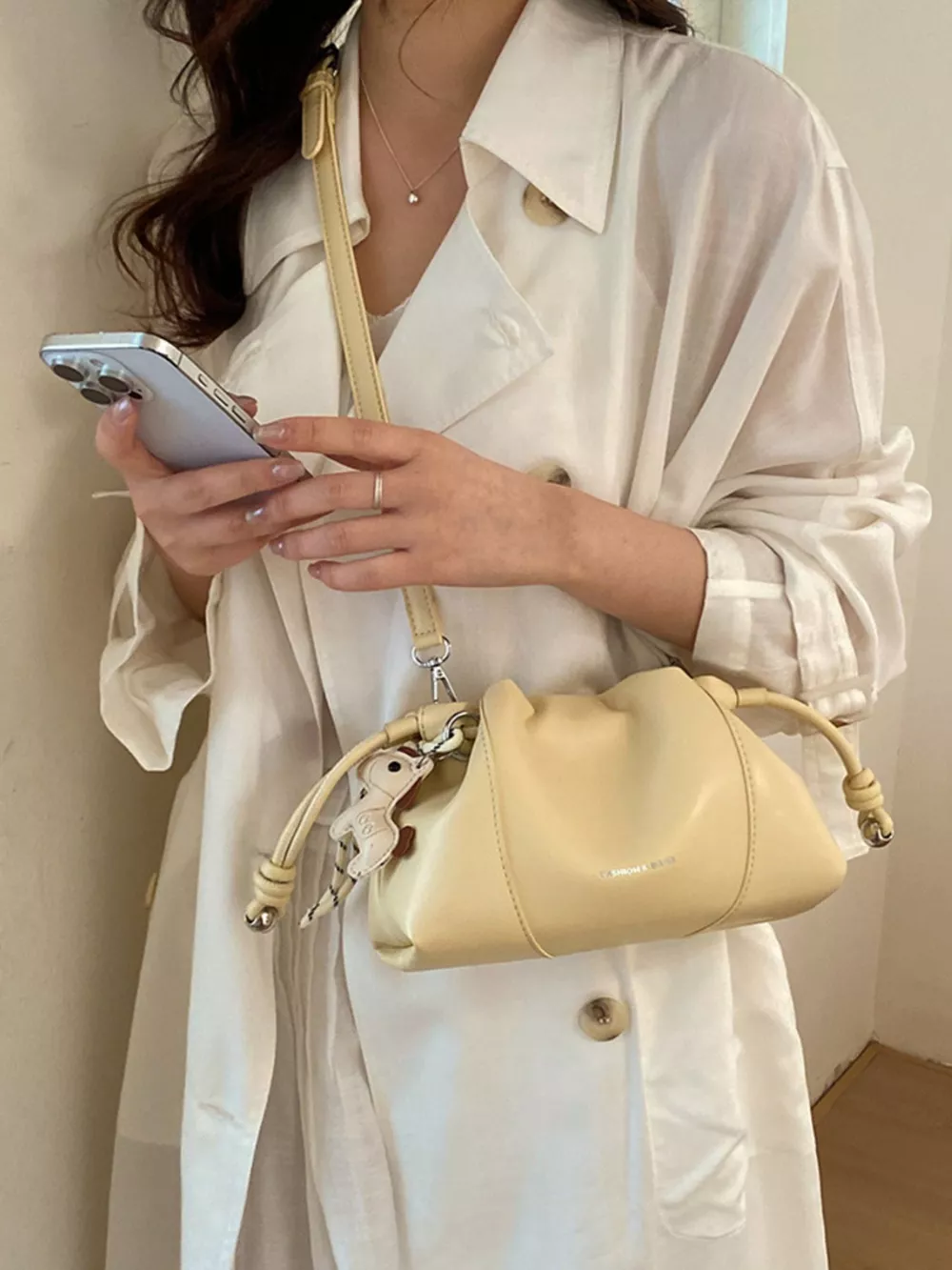 Drawstring Leather Crossbody Bag, image 16