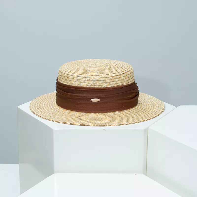 Straw Boater Hat with Ribbon Accent, image 3
