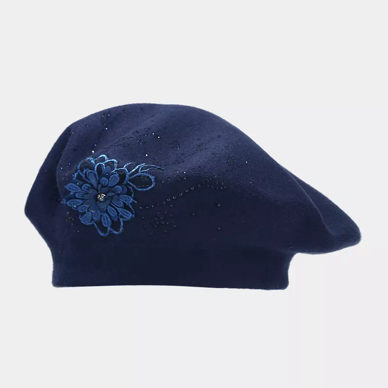Flower Rhinestone Beret Hat, image 2