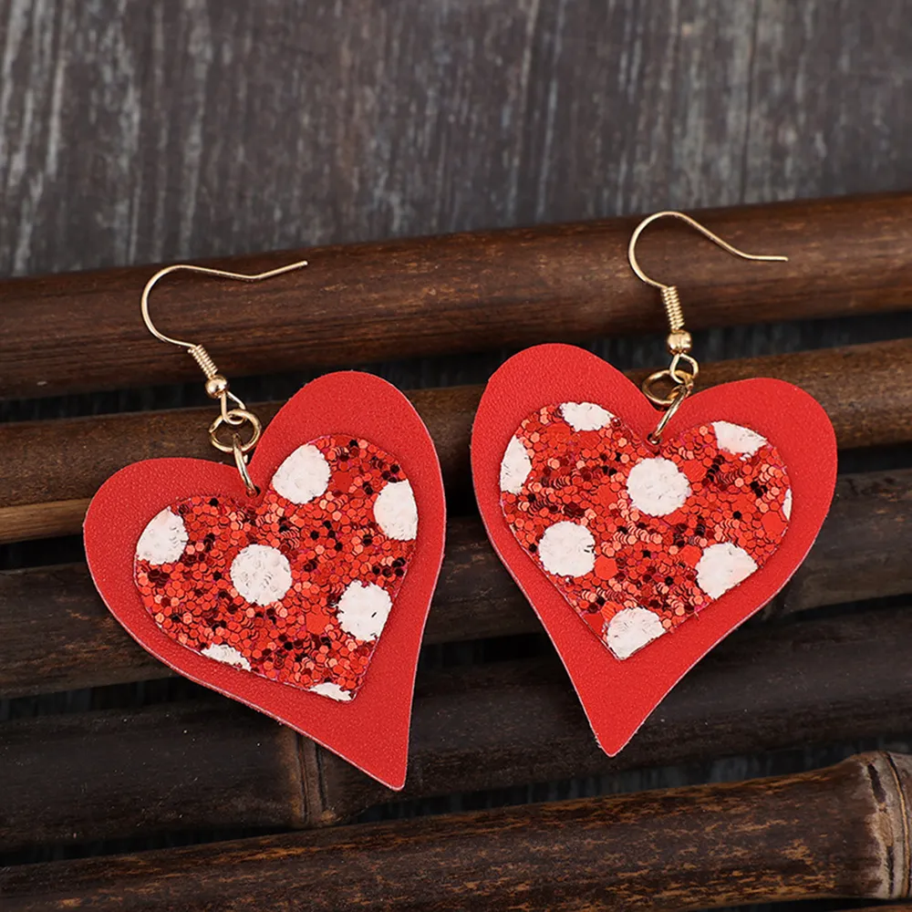 Sequin Heart Leather Drop Earrings, image 2