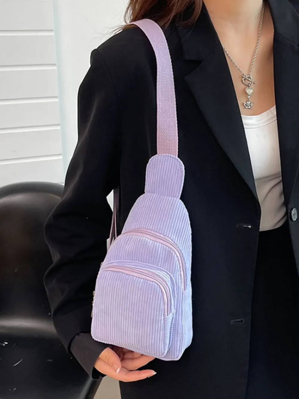 Corduroy Solid Color Crossbody Bag, image 5