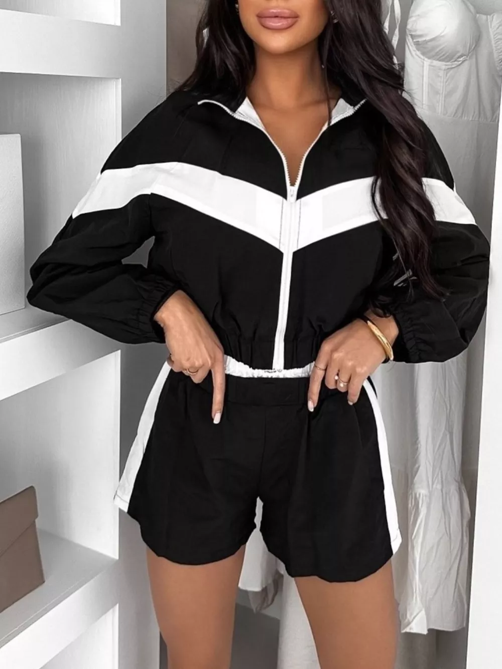 Zip Up Long Sleeve Outerwear and Shorts Set, image 8