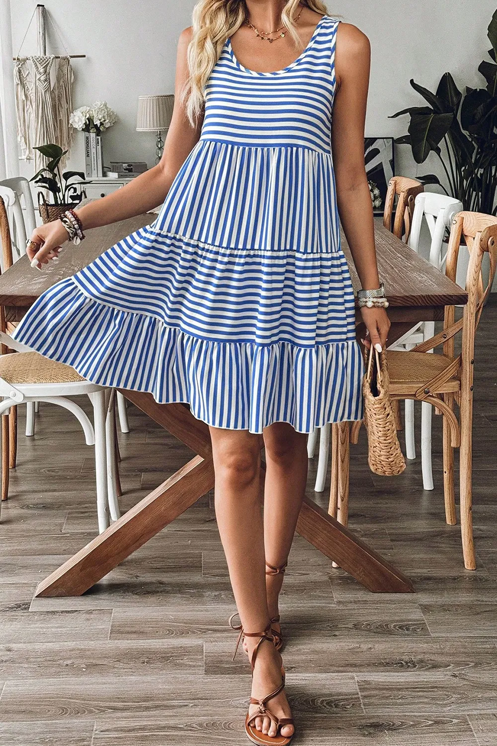 Striped Round Neck Sleeveless Mini Dress, image 5