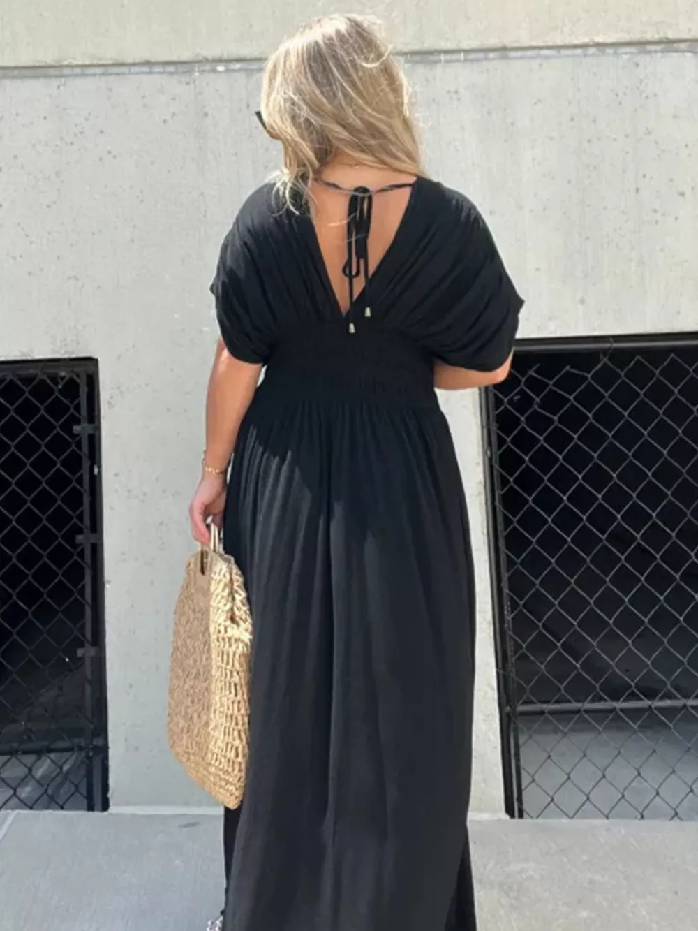 Full Size Slit V-Neck Smocked Waist Maxi Dress Plus Size, image 11