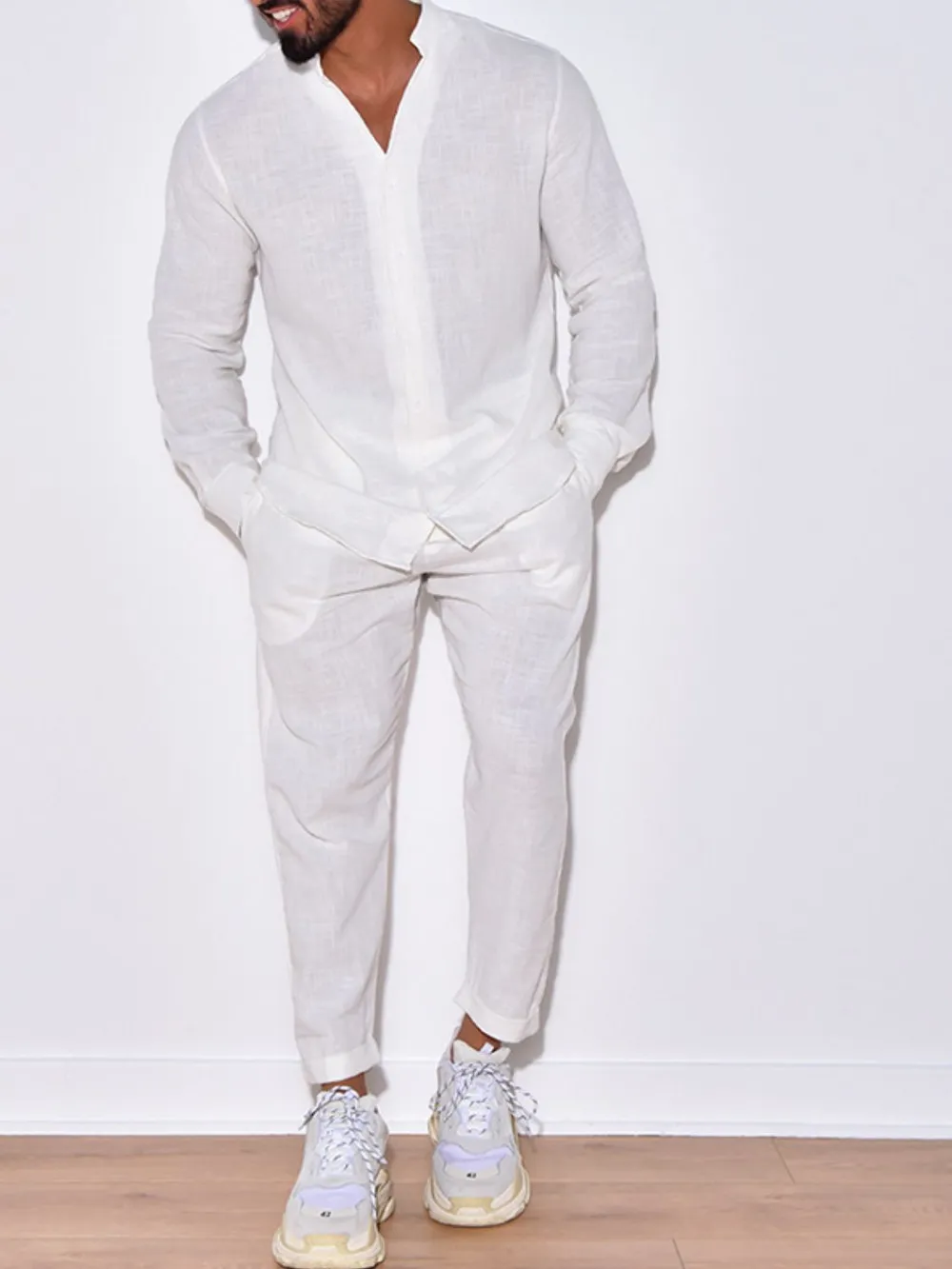 Men's Button Up Long Sleeve Top and Pants Set, image 4