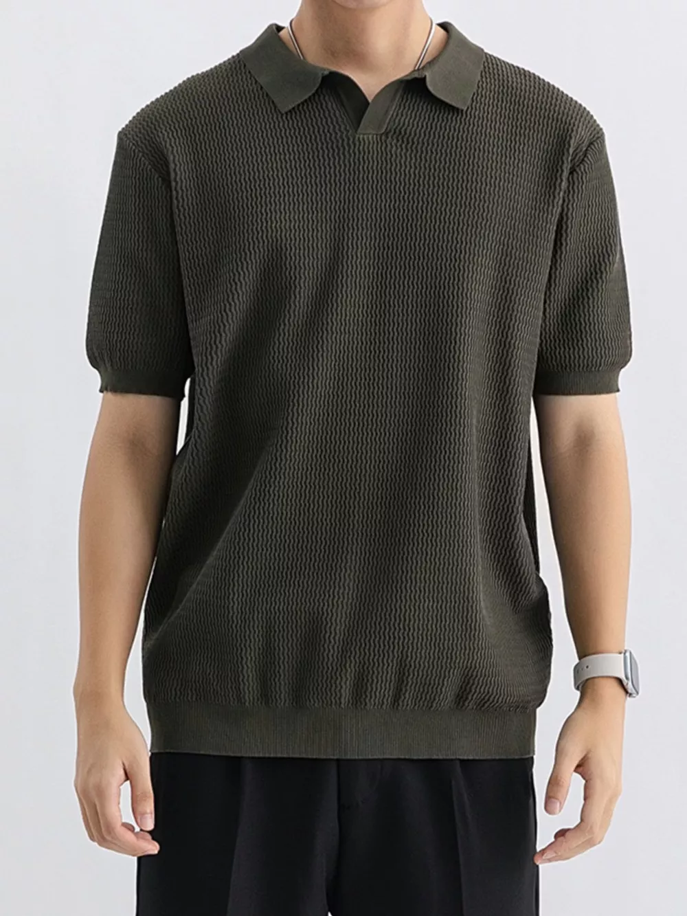 Men's Plus Size Textured Knit Short Sleeve Polo, image 7