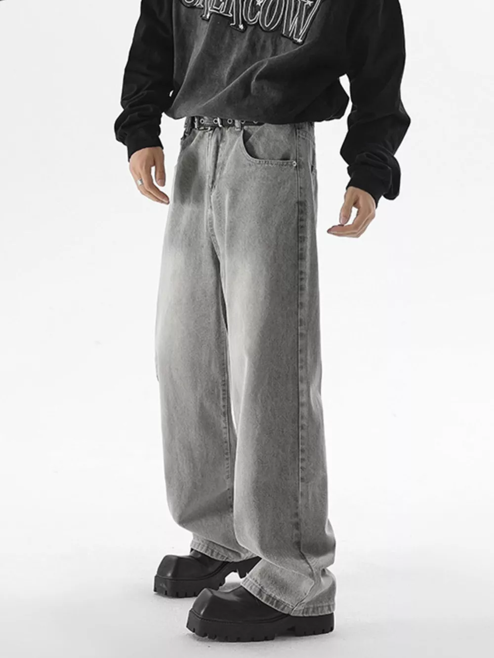 Men's Vintage Wash Wide Leg Jeans, image 4
