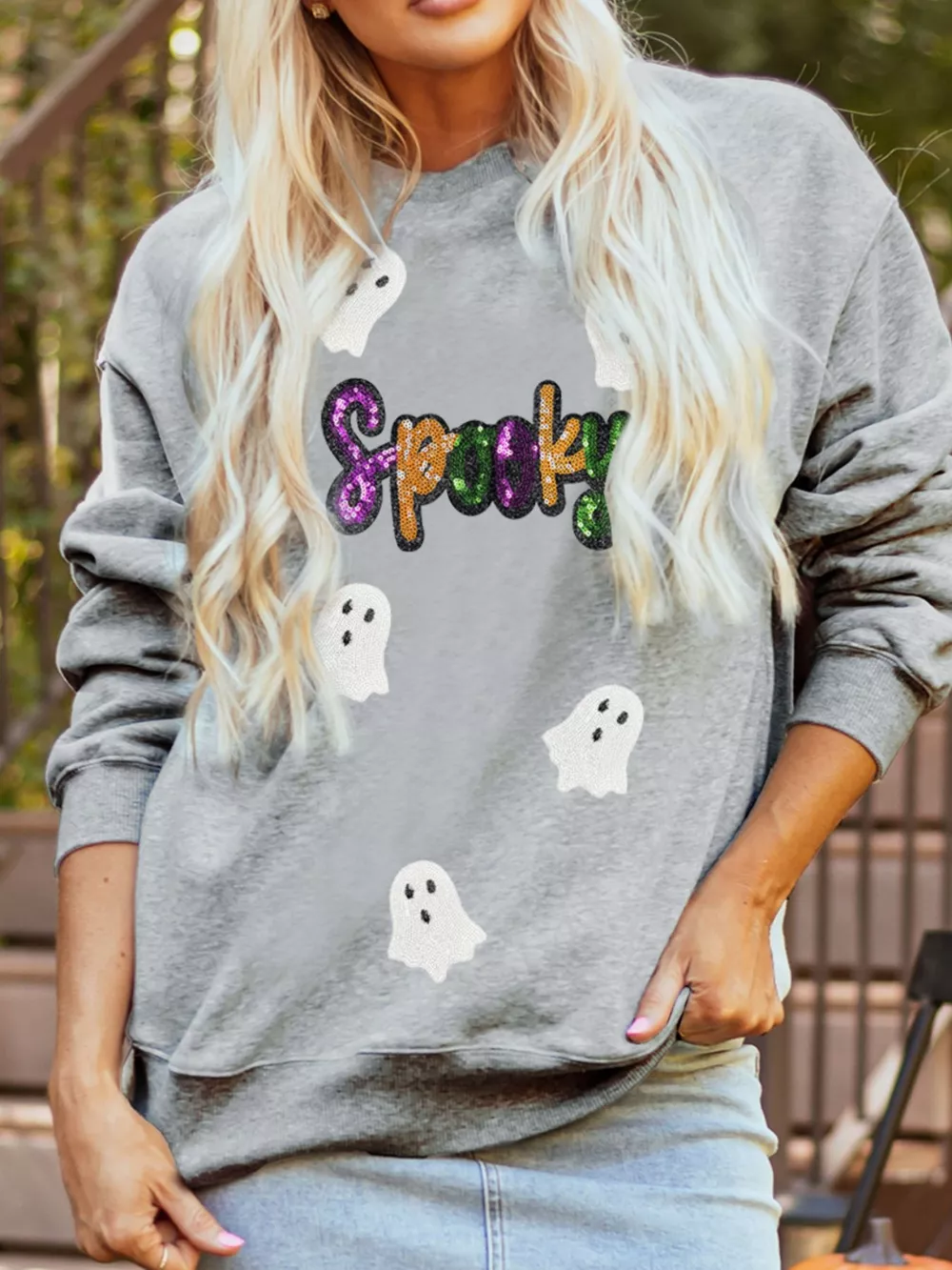 Halloween Spooky Ghost Sequin Sweatshirt, image 5