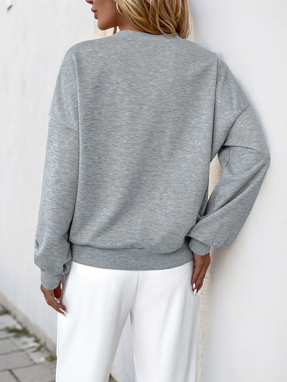Cutout Pearl Round Neck Long Sleeve Sweatshirt, image 5