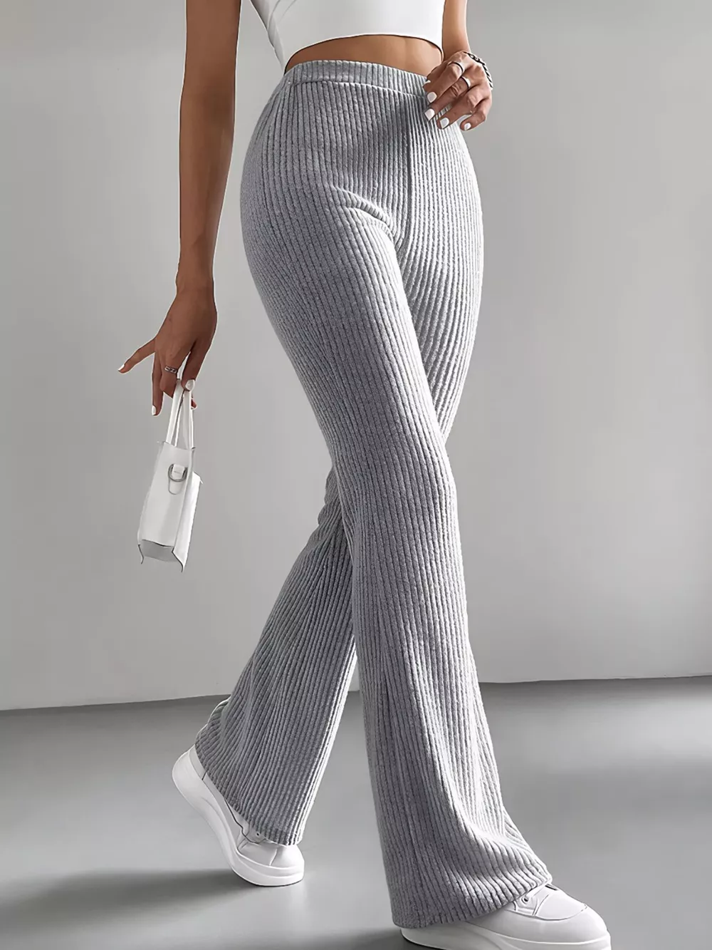 Ribbed Knit High Waist Flare Pants, image 5