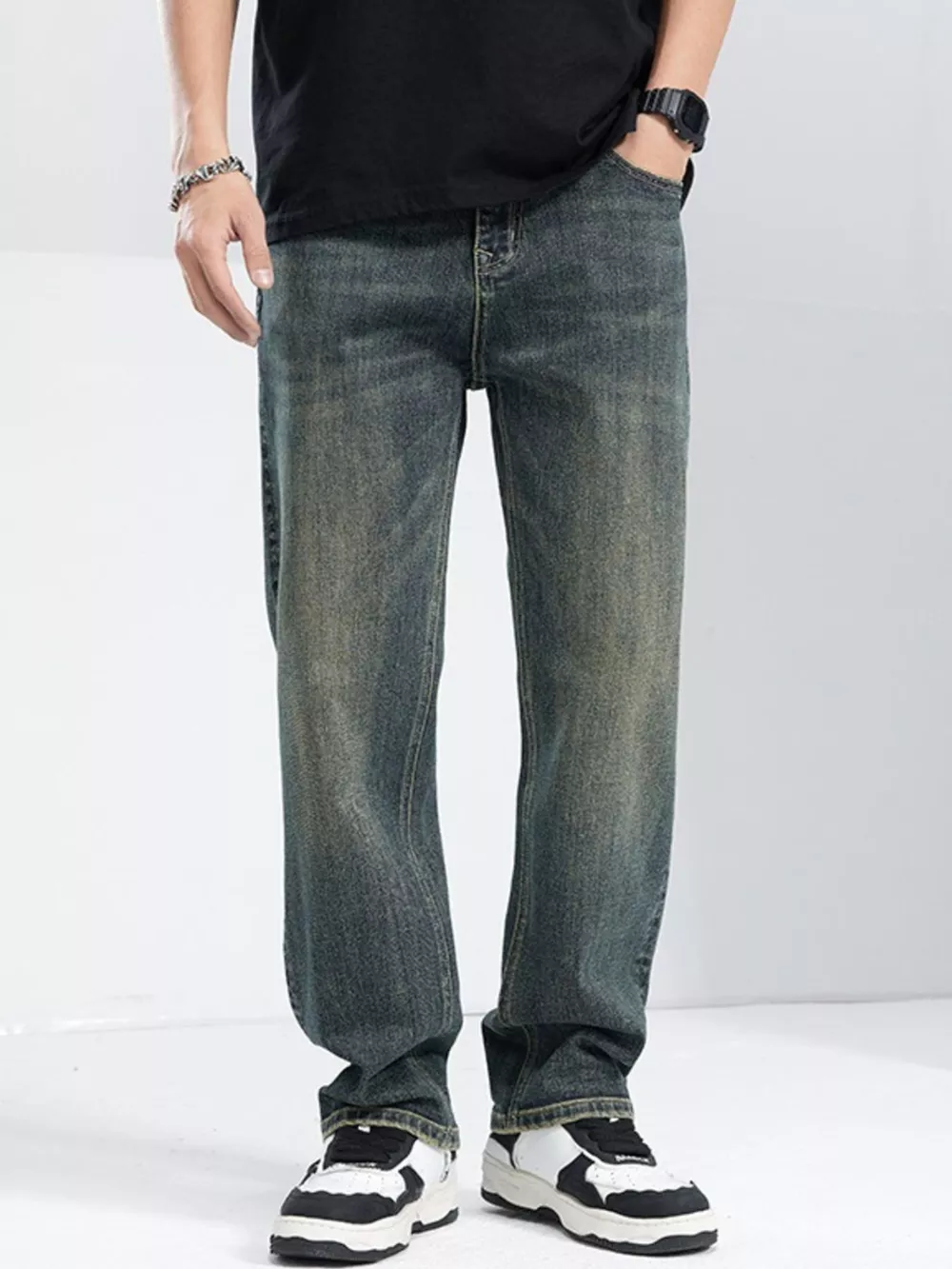 Men's Washed Wide Leg Jeans, image 2