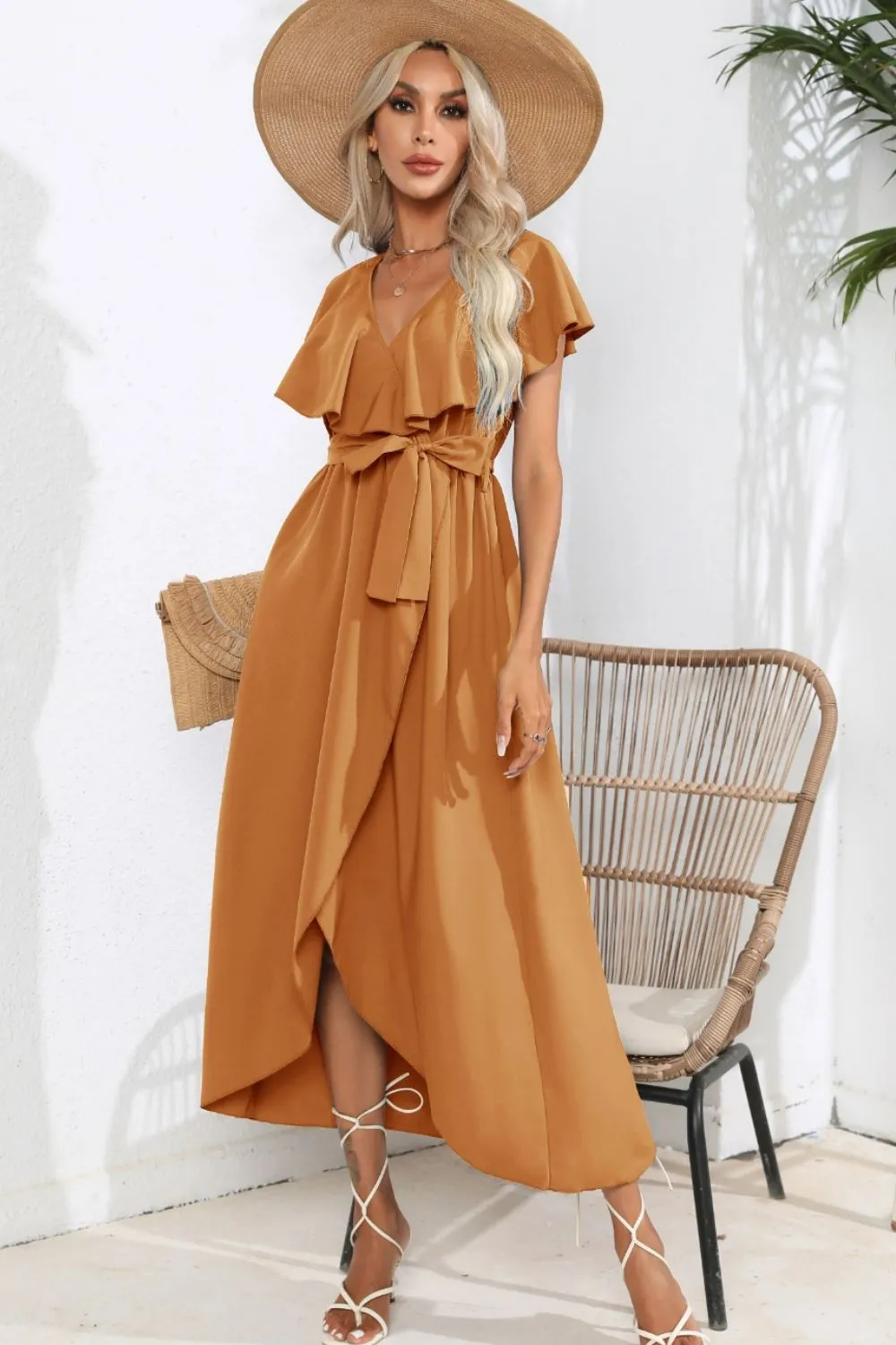 Ruffled Tied V-Neck Midi Dress, image 16