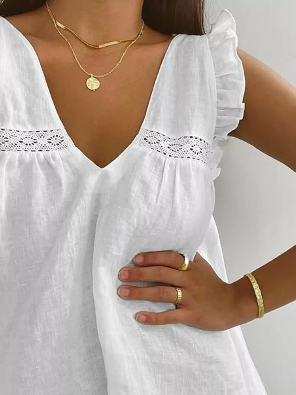 Ruffle Trim V-Neck Top and Shorts Set, image 9