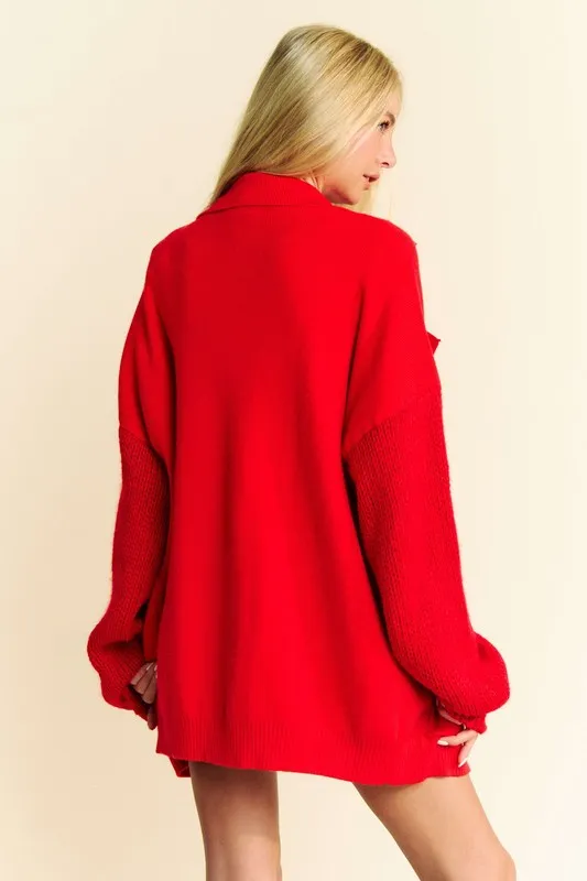 Button Up Dropped Shoulder Cardigan with Pockets, image 2