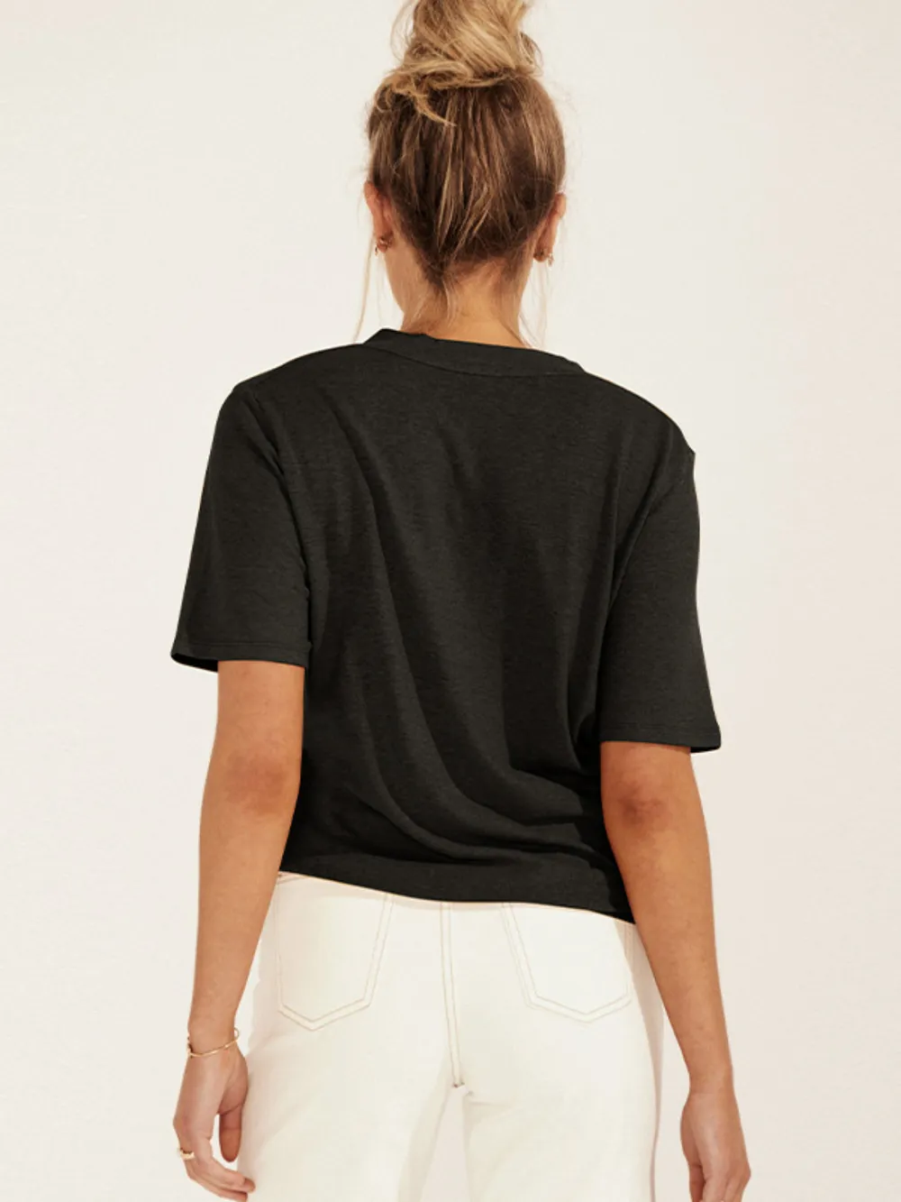 Solid V-Neck Short Sleeve T-Shirt, image 6