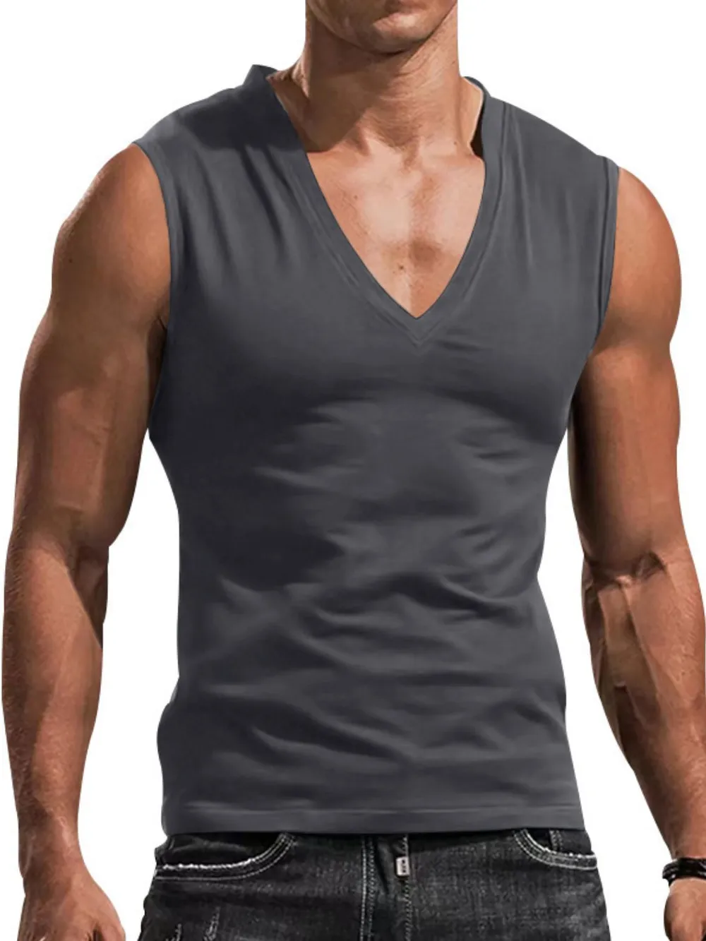 Men's Plus Size V-Neck Tank, image 3