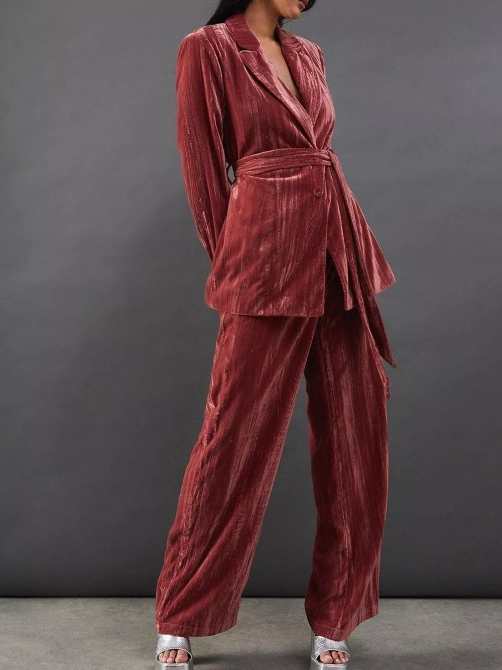 Velvet Lapel Collar Blazer & Pants Set, image 13