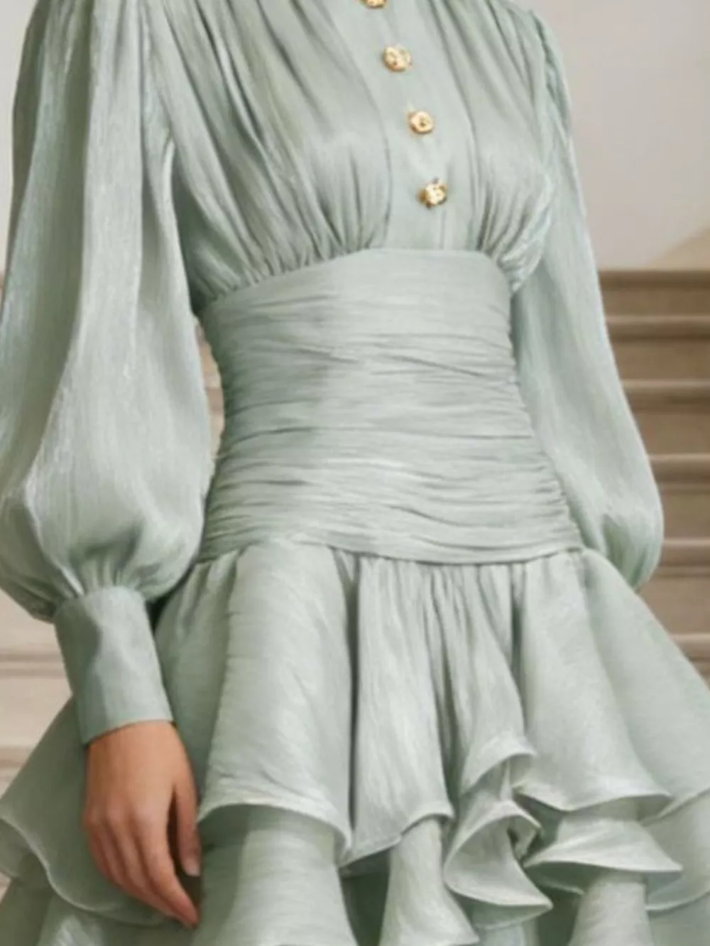 Ruffled Layered Lantern Sleeve Mini Dress, image 5